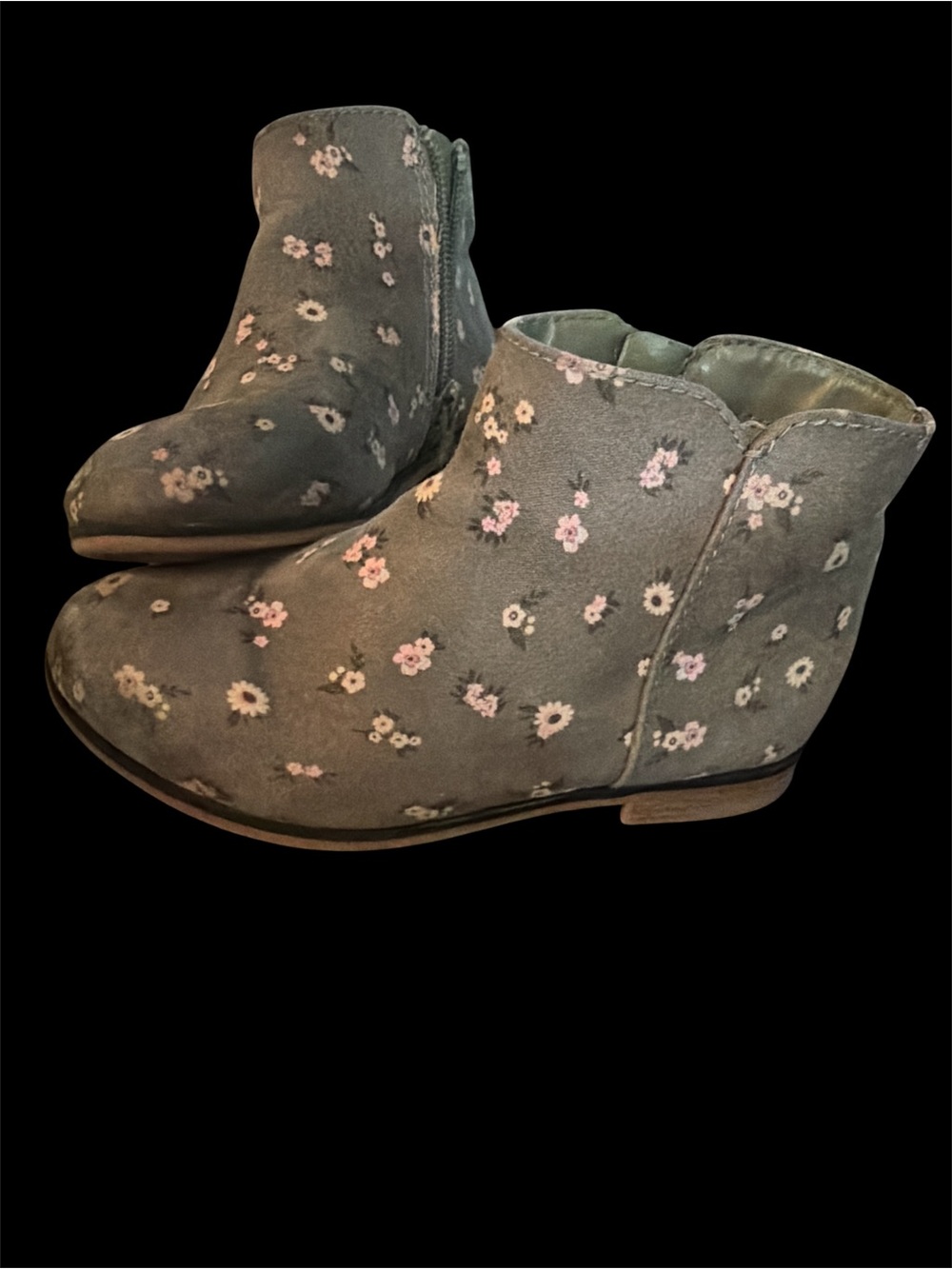Cat & Jack ~ Gray ~ Pink Floral-Trim ~ Ankle Booties ~ Kids Sz 10